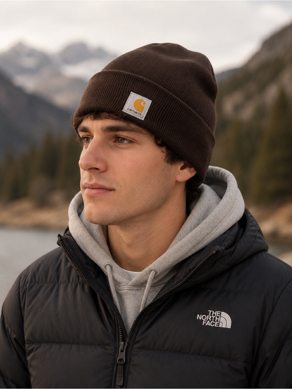 Brown Carhartt WIP Short Watch Hat featuring a ribbed knit design Unisex